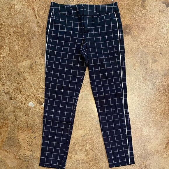 OLD Navy academia Black plaid Pixie Tuxedo Skinny cropped flat front dress pant - Picture 2 of 9
